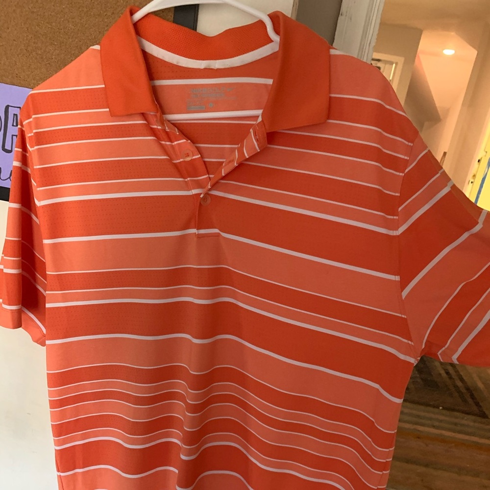 Orange Nike golf polo striped. Size Large